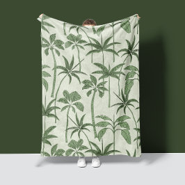 Tropische Warmte: Botanische Palm Vintage Salie Fleece Deken