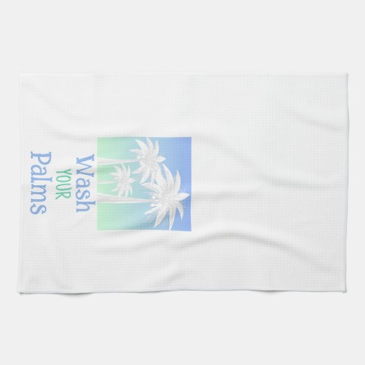 Tropische was uw palmboom strand blauw groen theedoek (Horizontaal)