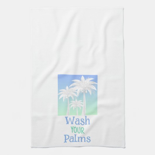 Tropische was uw palmboom strand blauw groen theedoek (Verticaal)