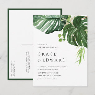 Tropische Watercolor Monstera QR Code Huwelijk Uitnodiging Briefkaart