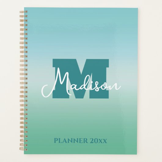Tropische Wateren Gradiënt Monogram Naam Planner (Voorkant)