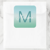 Tropische Wateren Gradiënt Monogram Naam Vierkante Sticker (Tas)