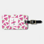 Tropische watermeloen gepersonaliseerd monogram bagagelabel (Voorkant horizontaal)