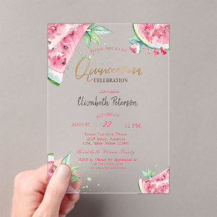 Tropische Watermeloen Zomer Quinceanera Acryl Uitnodigingen