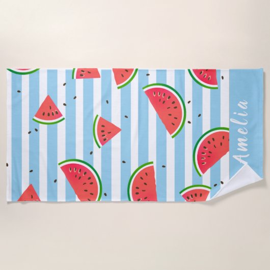 Tropische watermeloenen rode strepen, gepersonalis strandlaken (Voorkant)