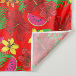 Tropische watermeloenvruchten en Hibiscus Red Flor Wandkleed