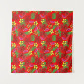 Tropische watermeloenvruchten en Hibiscus Red Flor Wandkleed (Voorkant)