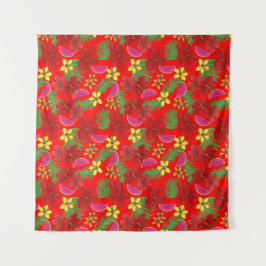 Tropische watermeloenvruchten en Hibiscus Red Flor Wandkleed