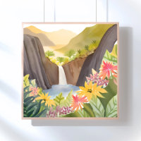 Tropische Waterval | Bloemenschildering Landschap