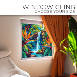 Tropische waterval en BOP Glas in lood kunst Raamsticker