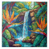 Tropische waterval en BOP Glas in lood kunst Tegeltje (Voorkant)