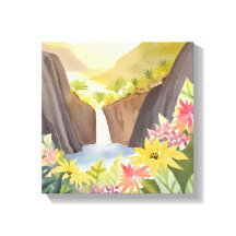 tropische waterval | Floral Waterverf Landschap