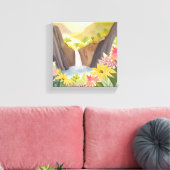 tropische waterval | Floral Waterverf Landschap Canvas Afdruk (Insitu (Woonkamer))