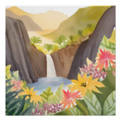 tropische waterval | Floral Waterverf Landschap Perfect Poster (Voorkant)