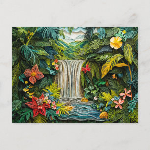 Tropische Waterval in Levendige Quilling-Stijl Briefkaart