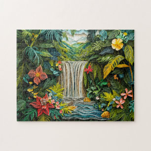 Tropische Waterval in Levendige Quilling-Stijl Legpuzzel