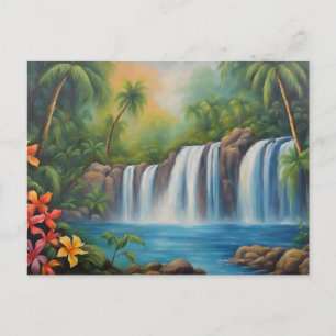Tropische Waterval met Bloemen Briefkaart