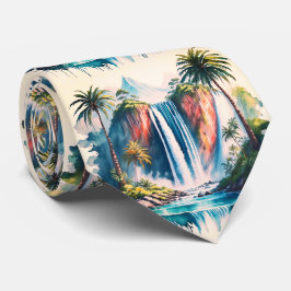 Tropische waterval met palmbomen stropdas