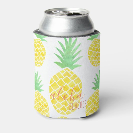Tropische Waterverf Ananas Aloha Stranden Blikjeskoeler (Blikje Achterkant)