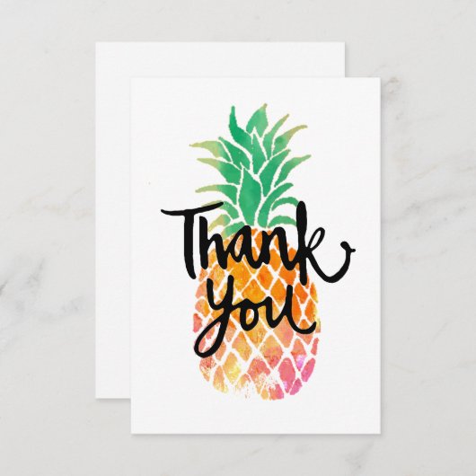 Tropische waterverf Ananas Dank u script Bedankkaart (Voorkant / Achterkant)