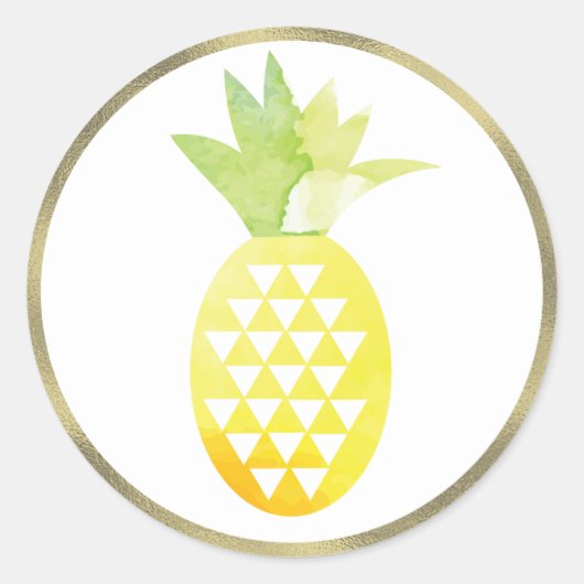 Tropische Waterverf ananas Simulatie Folie Pina Ronde Sticker (Voorkant)