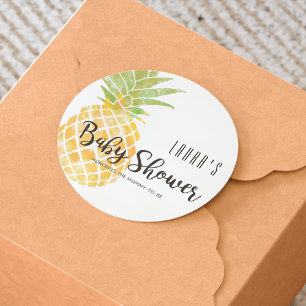Tropische Waterverf Ananas Stencil Baby shower Ronde Sticker
