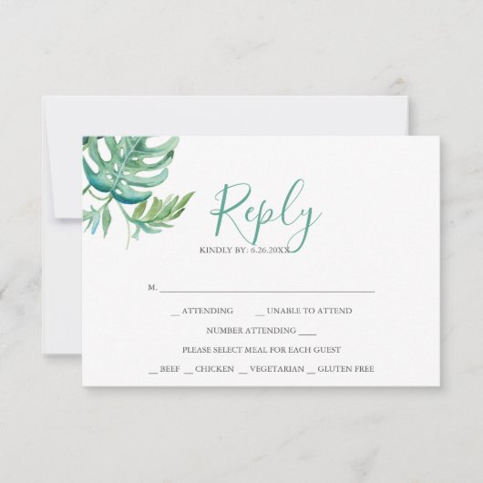 Tropische Waterverf Antwoord RSVP-kaarten (Voorkant)