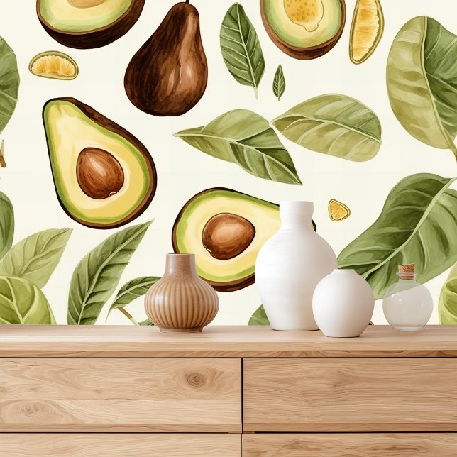 Tropische Waterverf avocado-patroon Behang (Creator heeft geüpload)