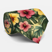 Tropische Waterverf Bananenbladeren en Hibiscus Stropdas (Opgerold)