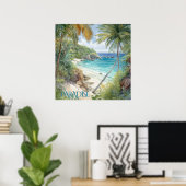 Tropische Waterverf Beach Lagoon Paradise Poster (Thuiskantoor)