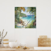 Tropische Waterverf Beach Lagoon Paradise Poster (Keuken)