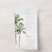 Tropische Waterverf Beach Palm Trees bruiloft All In One Uitnodiging (Binnen)