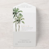 Tropische Waterverf Beach Palm Trees bruiloft All In One Uitnodiging (Buitenkant)