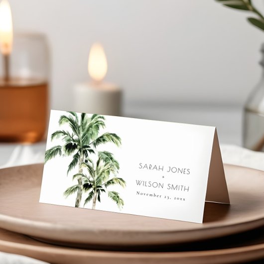 Tropische Waterverf Beach Palm Trees bruiloft Plaatskaartje