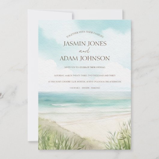 Tropische Waterverf Beach Weddenschap Kaart (Voorkant)