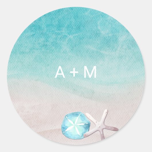 Tropische Waterverf Beach Weddenschap Ronde Sticker (Voorkant)