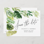 Tropische waterverf bladerblad, behalve de datum aankondigingskaart (Voorkant / Achterkant)