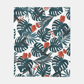 Tropische waterverf, bladeren, bloemen, kolibries fleece deken