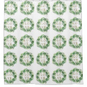 Tropische waterverf bladeren krans LIEFDE Schrift Douchegordijn (Voorkant)