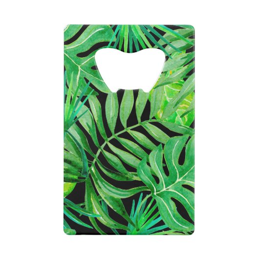 Tropische Waterverf bladeren: naadloze elegantie. Creditkaart Flessenopener (Voorkant)