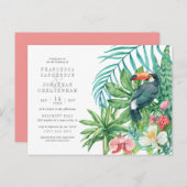 Tropische Waterverf bladeren & Toucan bruiloft Uitnodiging Briefkaart (Voorkant / Achterkant)