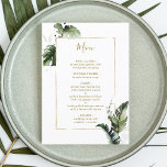 Tropische Waterverf Bladgroen Goud Bruiloft Menu<br><div class="desc">Dit huwelijksmenu is voorzien van waterverf groen tropisch gebladerte,  monstera bladeren,  palmboomblad,  bananenblad met een gouden rechthoek lijst. Het is perfect voor een strand,  zomer of bestemming bruiloft. >>> Bekijk het hele collectie >>> https://www.zazzle.com/collections/tropical_foliage_gold_collection-119316977990783186</div>