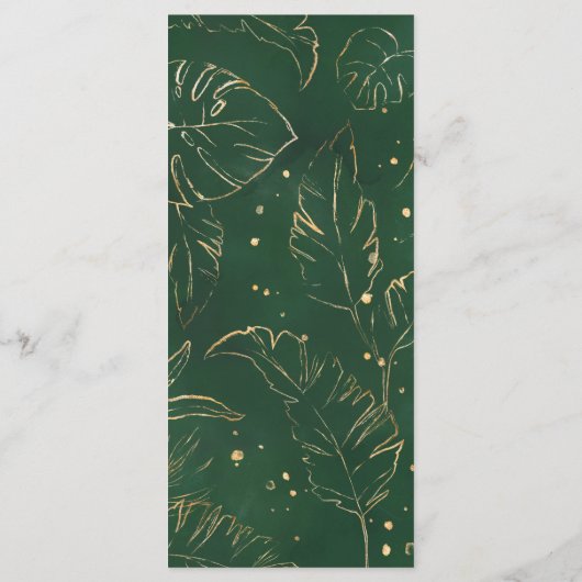 Tropische Waterverf Bladgroen Goud Bruiloft Menu (Achterkant)