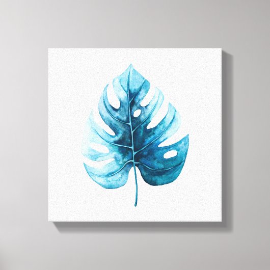 Tropische Waterverf Blauw Monstera Illustratie Canvas Afdruk (Voorkant)