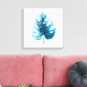 Tropische Waterverf Blauw Monstera Illustratie Canvas Afdruk (Insitu (Woonkamer))