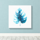 Tropische Waterverf Blauw Monstera Illustratie Canvas Afdruk (Insitu (Houten vloer))