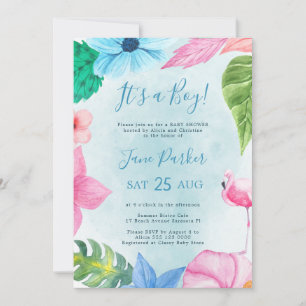 Tropische waterverf blauwe baby shower kaart