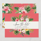 Tropische waterverf bloemelijke save the date (Voorkant / Achterkant)