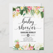 Tropische Waterverf Bloemen Baby shower Uitnodigin Kaart (Voorkant)