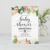 Tropische Waterverf Bloemen Baby shower Uitnodigin Kaart (Staand voorkant)